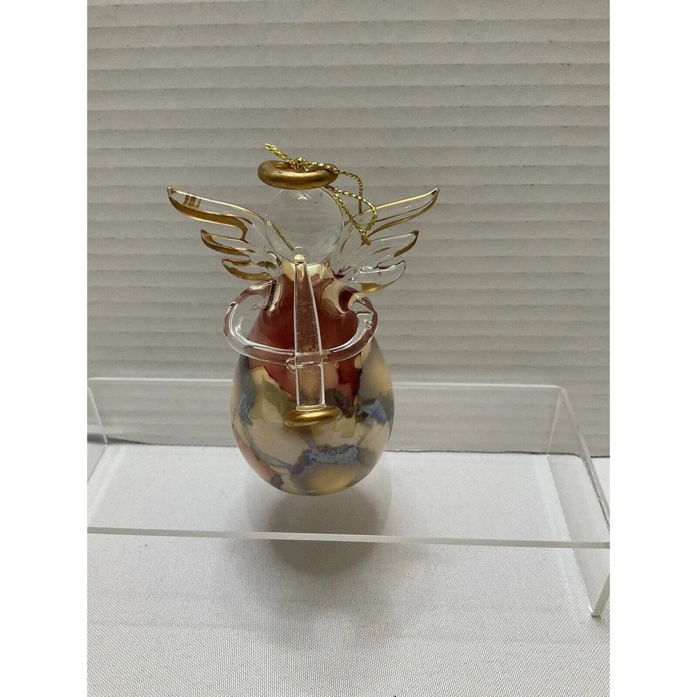 Russ Berrie Vintage Glitter & Gold‎ Collection Glass Angel W/horn Ornament 4
